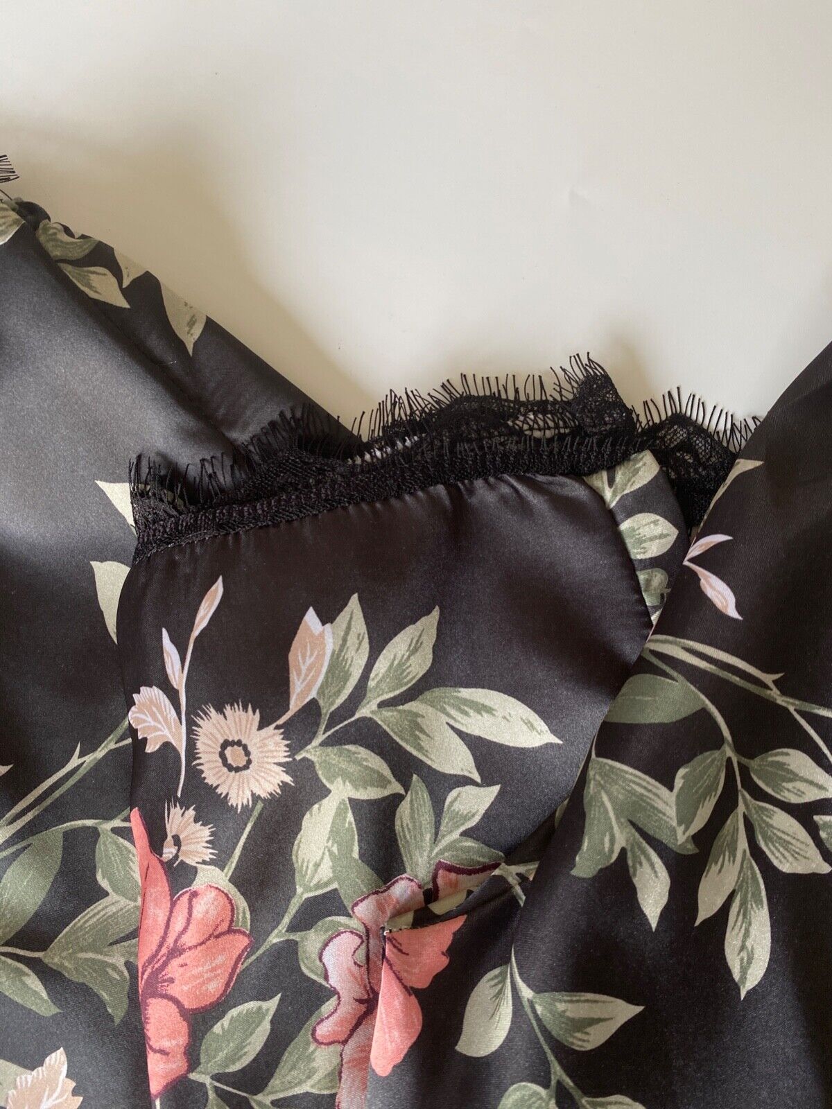 Floral Satin Type Pyjama Cami Set Lace Trim Sizes: 6 - 8 and 10 - 12