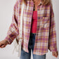 Pink Plaid Print Chest Pocket Long Sleeve Shacket