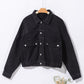 Black Metal Buttons Flap Pocket Drop Shoulder Denim Jacket