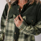 Blackish Green Snap Buttons Colourblock Plaid Shacket