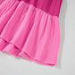 Pink Crinkled Colorblock Patchwork Flutter Tiered Mini Dress