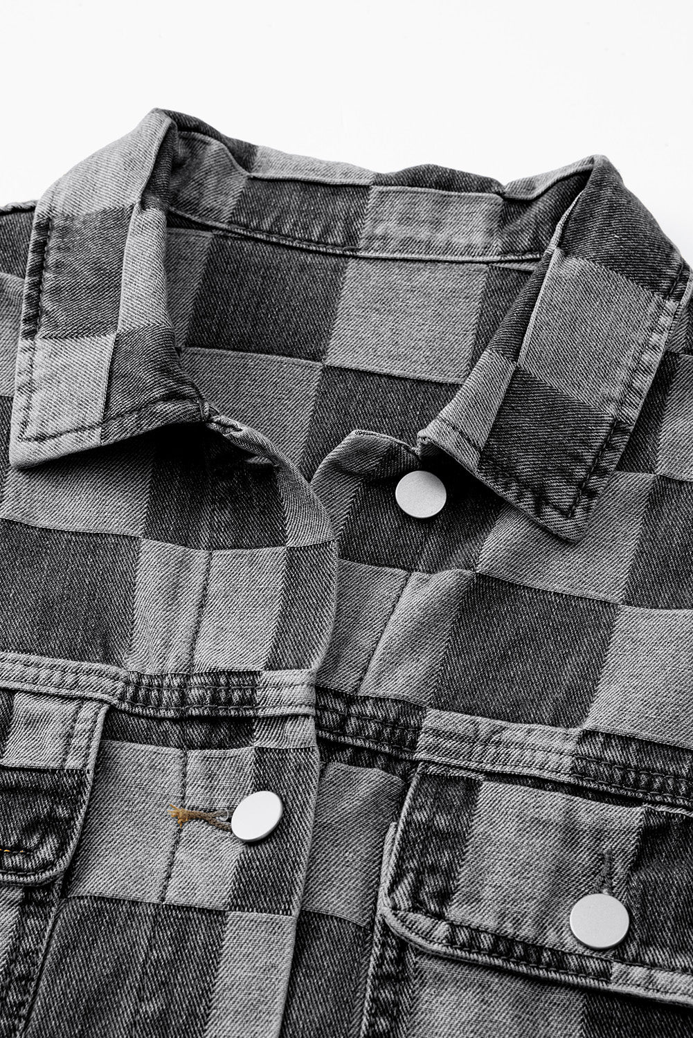 Light Blue Checkered Patchwork Button up Denim Jacket