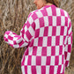 Bonbon Checkered Pattern Open Front Plus Size Cardigan