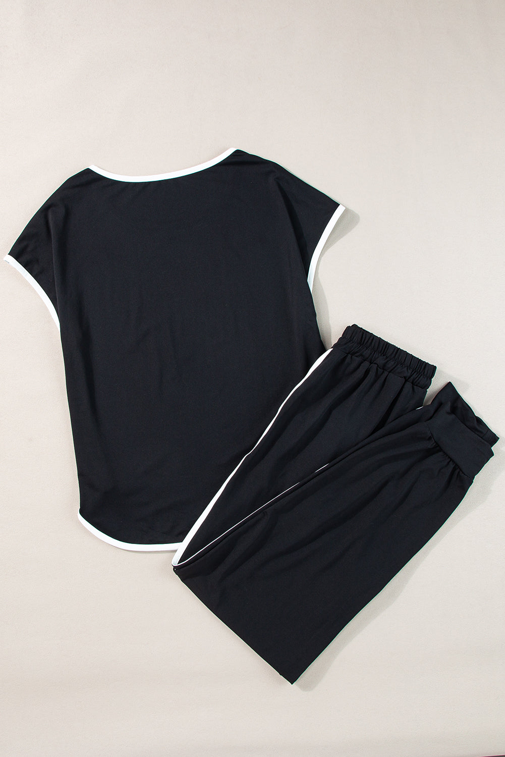 Black Colourblock Trim Casual Two Piece Lounge Set