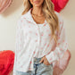 White Love Heart Print Drop Shoulder Puff Sleeve Shirt