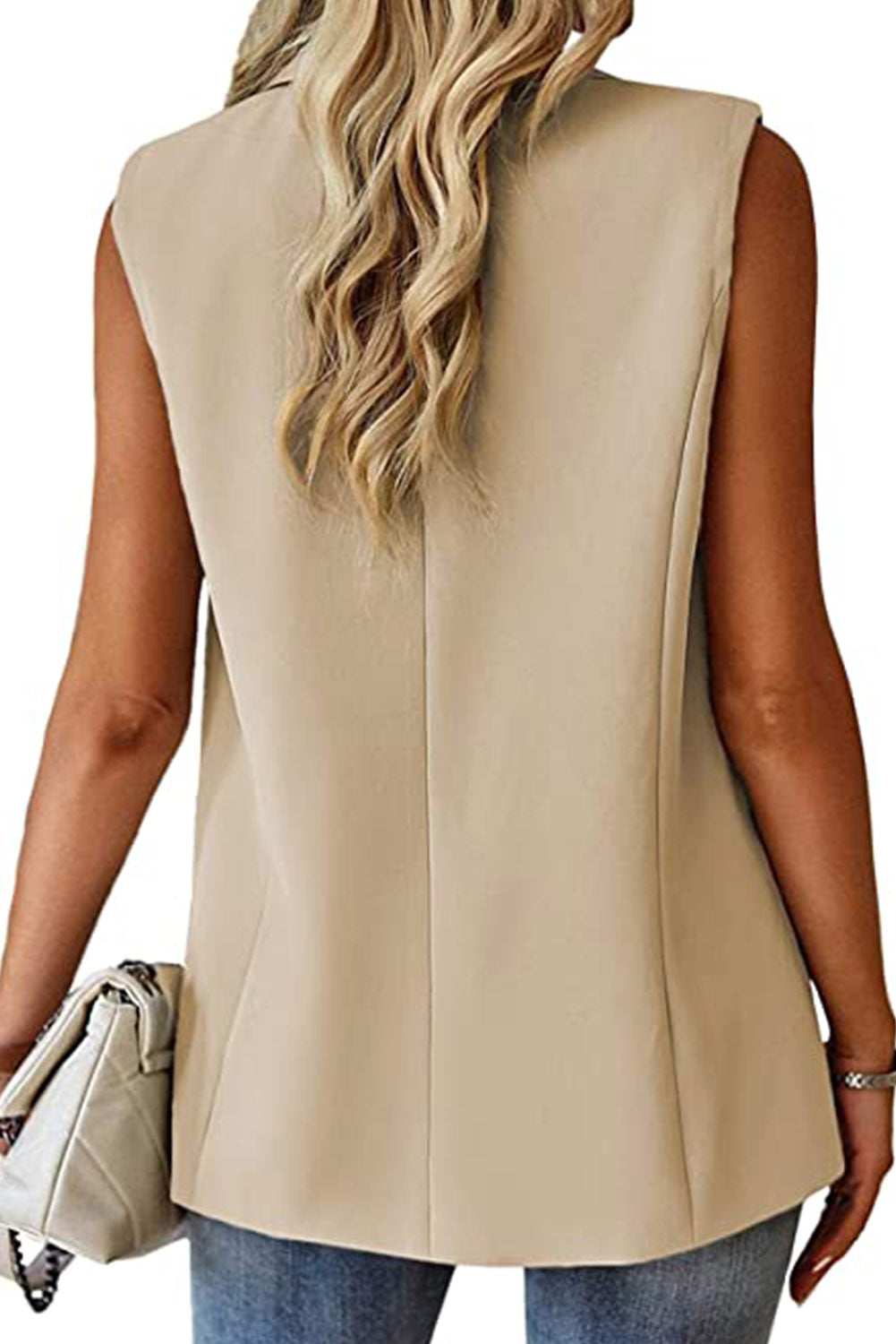 Apricot Single Button Pocketed Lapel Sleeveless Blazer