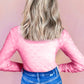 Pink Mesh Bow Pattern Long Sleeve Top