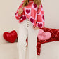 Pink Plus Size Love Heart Block Mock Neck Lantern Sleeve Valentine Sweater