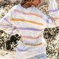 White Colorblock Confetti Stripe Lantern Sleeve Sweater