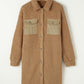 Khaki Contrast Flap Pocket Single Breasted Teddy Coat