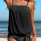 Turquoise Striped Mesh Knotted Hem Tankini Swimsuit