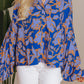 Blue Floral Print Batwing Sleeve Buttoned Loose Fit Shirt