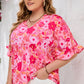 Rose Floral Print Ruffled Half Sleeve Plus Size Babydoll Blouse