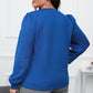 Dark Blue Cable Pattern Puff Sleeve Plus Size Top