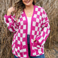 Bonbon Checkered Pattern Open Front Plus Size Cardigan