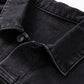 Black Metal Buttons Flap Pocket Drop Shoulder Denim Jacket