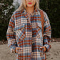 Cinnamon Plaid Print Chest Pockets Turn Down Collar Shacket