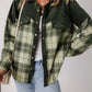 Blackish Green Snap Buttons Colourblock Plaid Shacket