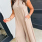 Smoke Gray Textured Buttoned Wide Leg Sleeveless Jumpsuit