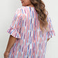 White Stripe Ruffled Short Sleeve Plus Size Blouse