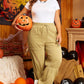 Beige Drawstring Adjusted Band High Waist Plus Size Pants