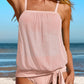 Pink Striped Mesh Knotted Hem Tankini Swimsuit