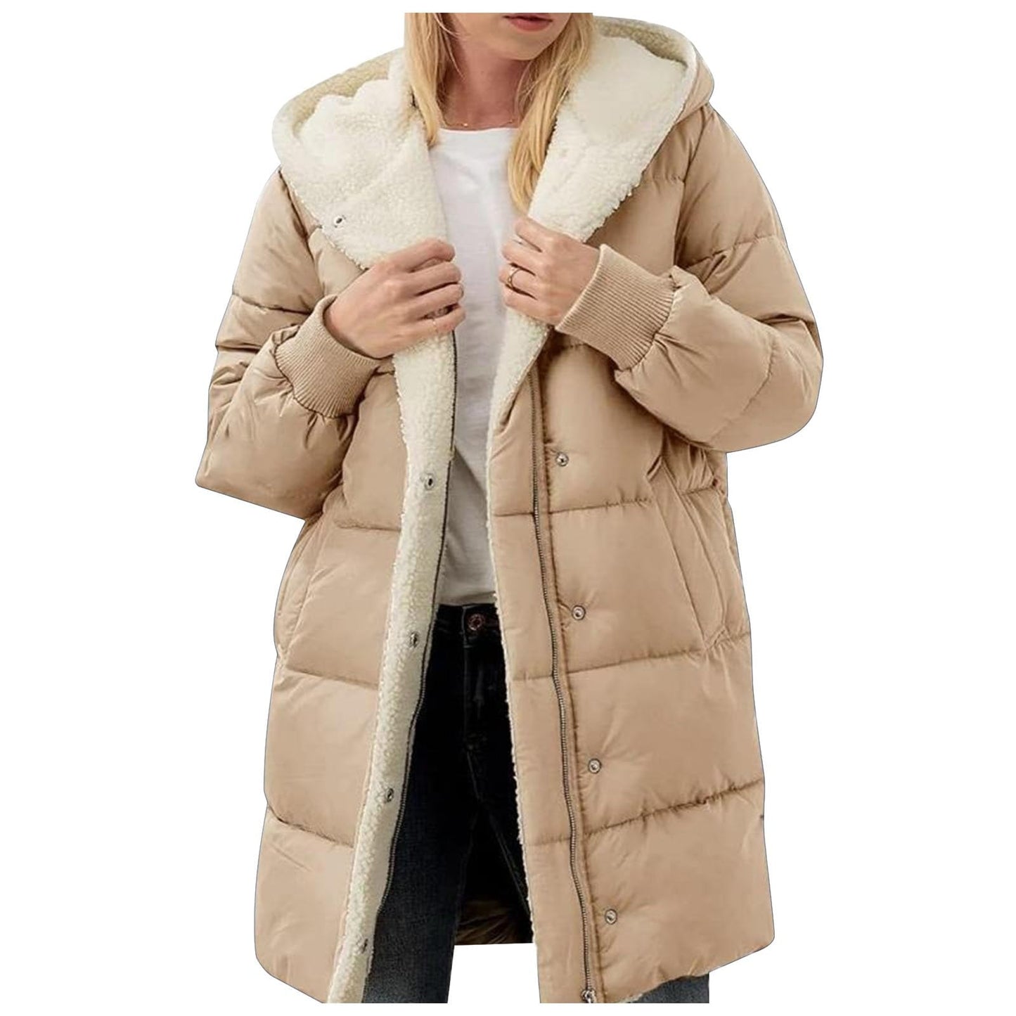 Winter Coat Sherpa Lined Hooded Thick Winter Padded Puffer Coat