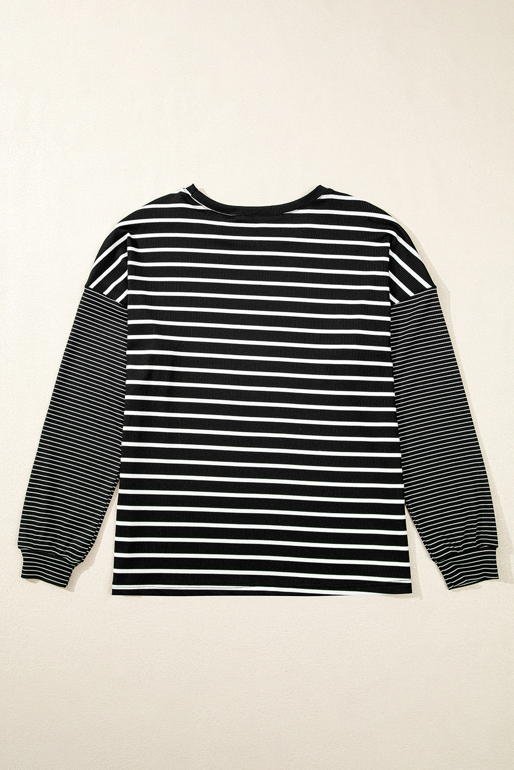 Black Striped Patchwork Loose Long Sleeve Tee