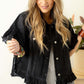 Black Raw Edge Ruffled Short Sleeve Denim Jacket