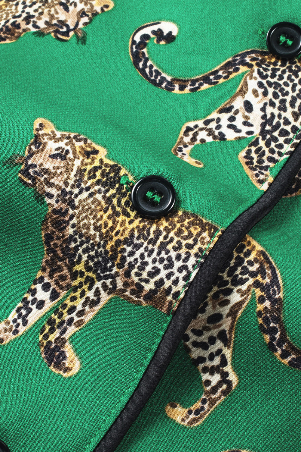 Green Cheetah Print Short Sleeve Shirt and Trousers Pyjamas Set