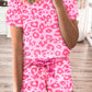 Pink Leopard Print Tee and Satin Tie Shorts Lounge Set