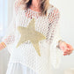 White Star Graphic Crochet Knitted Summer Sweater Top