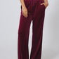 Burgundy Solid Drawstring Waist Wide Leg Pants