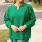 Bright Green Exposed Seam Notched Neck Drop Shoulder Plus Sweatshirt