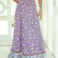 Purple Floral Print Shirred High Waist Maxi Skirt