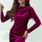 Pitaya Pink Velvet Mock Neck Ruched Long Sleeve Bodycon Dress