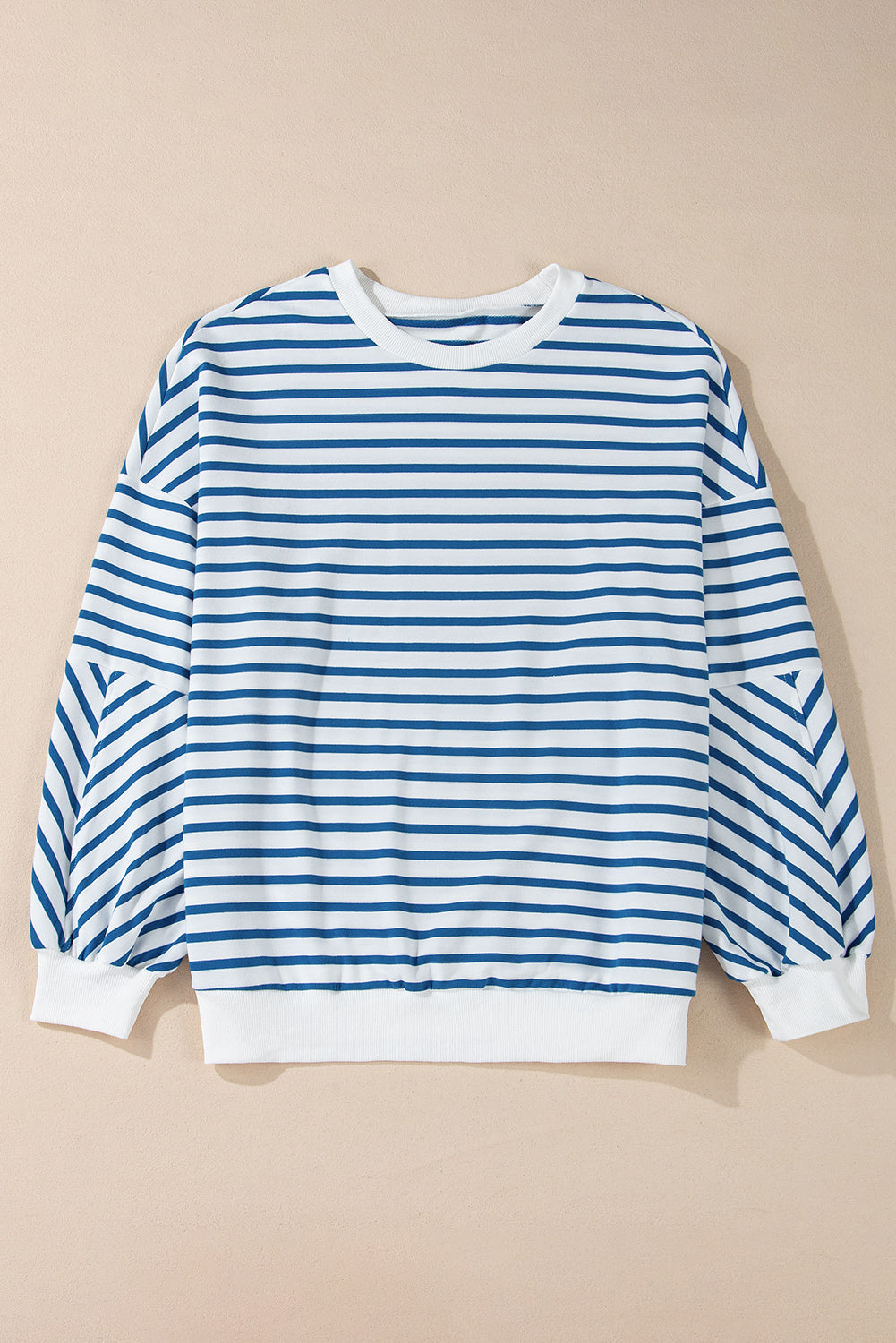 Blue Stripe Drop Shoulder Crew Neck Loose Sweatshirt