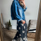 Black Plus Size Geometric Ethnic Print Drawstring Wide Leg Pants