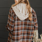 Brown Plus Size Plaid Contrast Button up Hooded Jacket