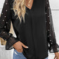 Black Pearl Mesh Flounce Sleeve V Neck Blouse