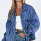 Blue Chest Pockets Drop Shoulder Loose Denim Jacket