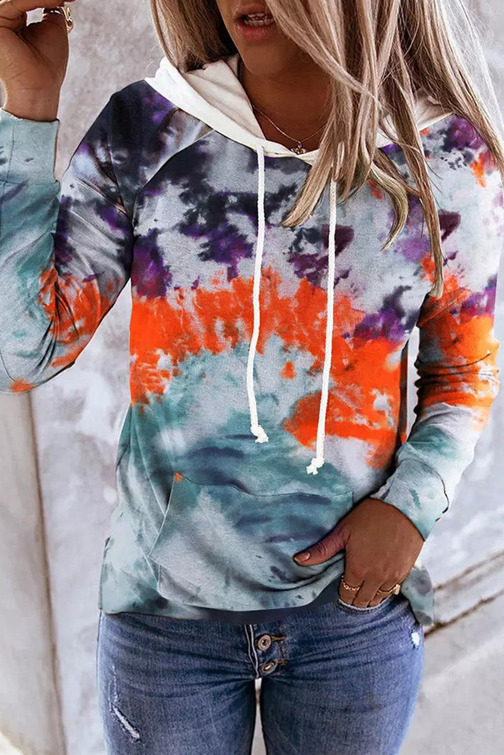 Multicolor Tie Dye Drawstring Kangaroo Pocket Hoodie