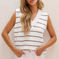 Khaki Stripe V Neck Knitted Loose Sweater Vest