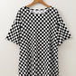 Black Checkered Print Side Slits O Neck Plus Size T Shirt