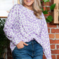 Purple Leopard Print Boat Neck Drop Shoulder Waffle Knit Plus Size Top