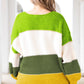 Green Plus Size Color Block Patchwork Sweater