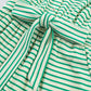 Green Stripe Textured Short Sleeve Collared Buttoned Waist Tie Romper