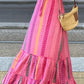 Pink Boho Printed Tasseled Drawstring Ruffled Maxi Skirt