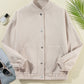 Beige Baseball Collar Snap Button Pocketed Bomber Jacket