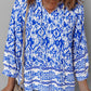 Blue Boho Printed 3/4 Sleeve Tied Neck Blouse